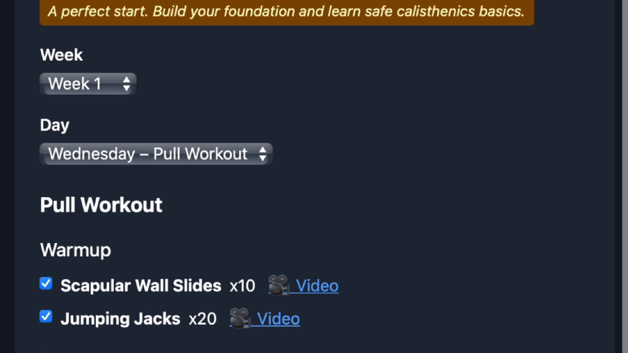 workouts inside the app